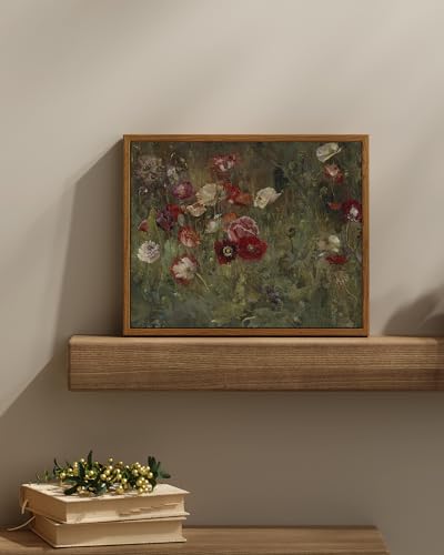 InSimSea Framed Canvas Wall Art Vintage Decor, Classical Flower Paintings Vintage Wall Art for Living Room, Retro Nature Floral Art Work Wall Decorations for Bedroom Home, 11"x14" - color: A Bed of Poppies, size: 14"L x 11"W