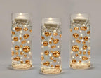 300 Floating Gold Pearls- Large Sizes- 12 Warm White Submersible LED Fairy Lights Strings with Hidable & Submersible Batteries- Fills 4 Gallons for Your Vases - color: Gold, size: 4pk+liteww