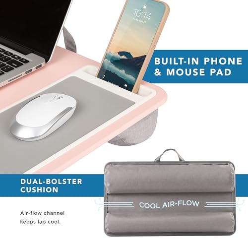 LAPGEAR Home Office Lap Desk with Device Ledge, Mouse Pad, and Phone Holder - Pink - Fits up to 15.6 Inch Laptops - Style No. 91584 - color: Blush Pink, size: Home Office