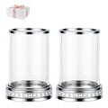 2pcs Hurricane Candle Holder, Pillar Candle Holders with Clear Glass Sleeve, Small Crystal Lantern for Fall Thanksgiving Christmas Holiday Dining Table Centerpiece (Silver) - color: Silver