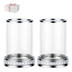2pcs Hurricane Candle Holder, Pillar Candle Holders with Clear Glass Sleeve, Small Crystal Lantern for Fall Thanksgiving Christmas Holiday Dining Table Centerpiece (Silver) - color: Silver