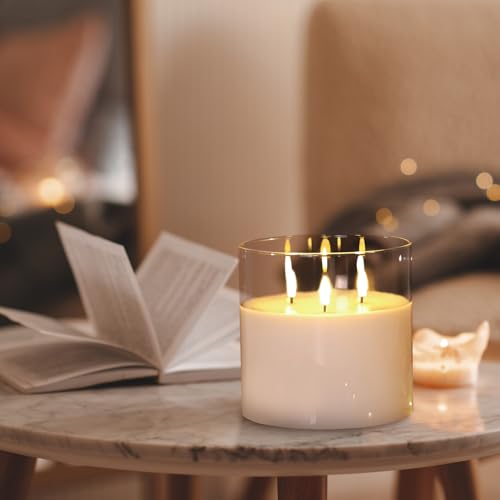 Eywamage 3 Wick Clear Glass Flameless Candle with Remote, Large Flickering LED Battery Pillar Candle Φ 6" H 6" - color: Clear Glass