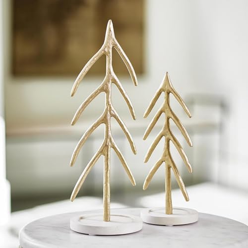 Santa Barbara Design Studio Christmas Shelf Décor - Modern Metal Tree Sculpture for Mantle or Tabletop, Small, Gold - color: Gold, size: Small