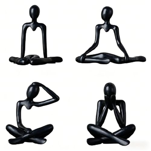 Abstract Thinker Statue Set of 4, Modern Home Decor for Shelves, Console Table & Entryway, Minimalist Neutral Aesthetic Figurines, Lightweight Safe Decor for Living Room & Office(Black) - color: Black