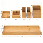 Bamboo Vanity Tray, 6-Piece Bathroom Countertop Vanity Tray Set, Makeup Kitchen Desk Organizer and Storage - Holds Small Items - color: Bamboo