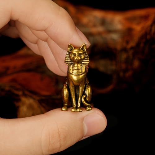 100% Solid Brass Egyptian Pharaoh Cat Statue - Retro Decorative Sculpture Sitting Pose with Regal Details Collectible Figurines for Desk Home Decor Office Ornament Oddities and Curiosities Art Piece - color: Egyptian Pharaoh Cat