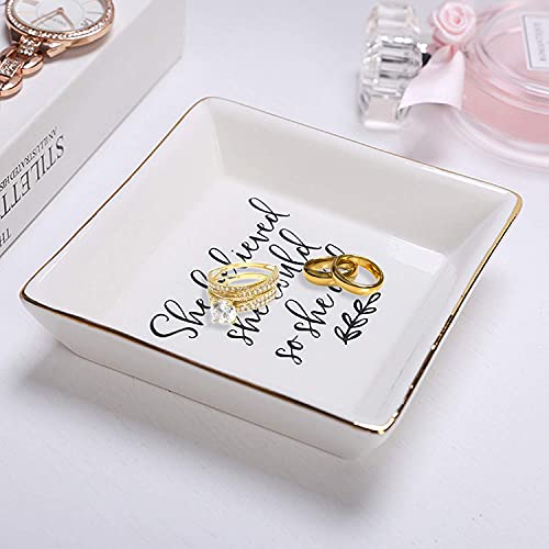 Jewelry Tray Ceramic Trinket Dish Ring Funny Birthday Gifts for Women Unique New Job Spiritual Congratulations Gift Best Friend Mom Friendship Office Decor,She Believed She Could So She Did - color: Believed