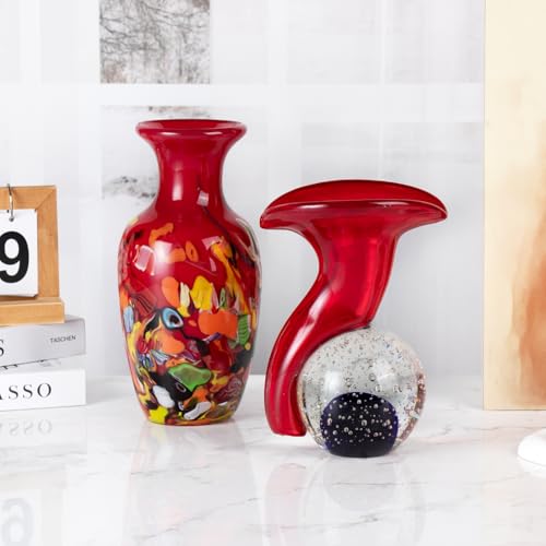 KAMMAK Colored Glass Vase, Beautiful Hand Blown Decorative Vase, Modern Art Vase for Flower Mantle Dining Table Centerpiece, Entryway Living Room Wedding Decoration (JG2067) - style: JG02067