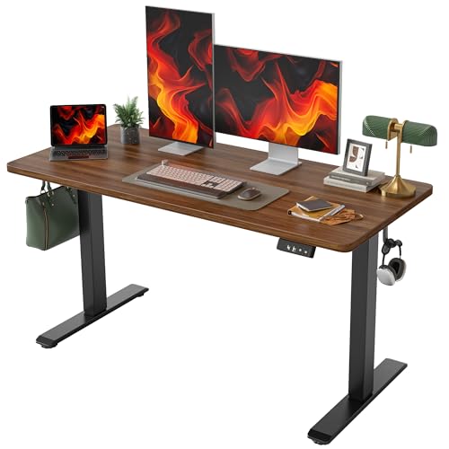 TIQLAB Electric Standing Desk, Adjustable Height Stand up Desk, 55 * 24 Inches Sit Stand Home Office Table with Splice Board, Black Walnut - color: Dark Walnut, size: 55*24 inch