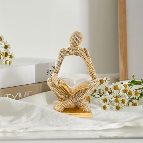 Sparkling Gold Reading Women Statue, Thinker Sculptures, Abstract Art Ornament, Modern Aesthetic Figurine Decoration for Home Living Room Bedroom Office Shelf Table Desk Bookshelf Decor - color: Left
