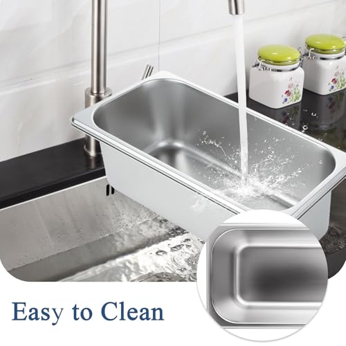 YOUNTHYE 6PCS Hotel Pans Stainless Steel Steam Table Pan 1/3 Size 4 Inch Deep Steam Pan Catering Storage Metal Food Catering Tray for Hotel Restaurant, Buffet Party