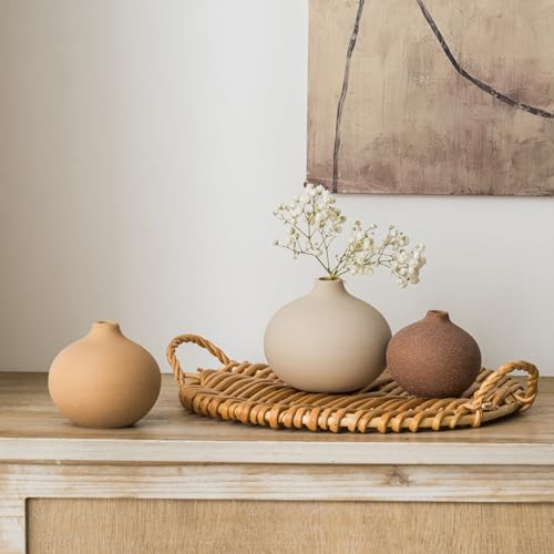Ceramic Vase Set of 3, Bud Vases for Modern Farmhouse Home Decor, Cute Vases, Small Flower Vases for Dining Table Centerpieces,Living Room,Shelf,Mantel and Entryway Display - color: Multicolor-01