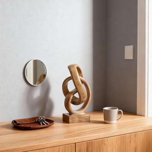 Abstract wood-toned knot sculpture, geometric decorative statue, wood-toned accent piece for living room coffee table or bookshelf surface, office TV cabinet or entryway console table decoration. - color: Original