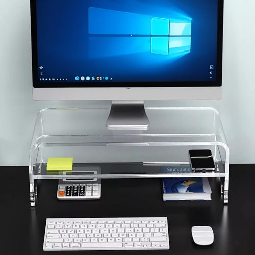 Acrylic Monitor Stand, 2 Tier Computer Monitor Stand Riser，16 inch Acrylic Computer Monitor Stand Riser for iMac, PC, Desktop, Laptop, TV Screen with Extra Storage Space Home Office