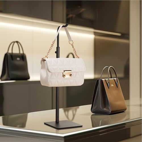 2 Pack Purse Holder Handbag Display Stand: Hanger Rack Showing Bags, Purses, and Wreath, Adjustable Black Hook Stand for Tabletop, Closet, Desk, and Retail Use for Vendors - color: Black