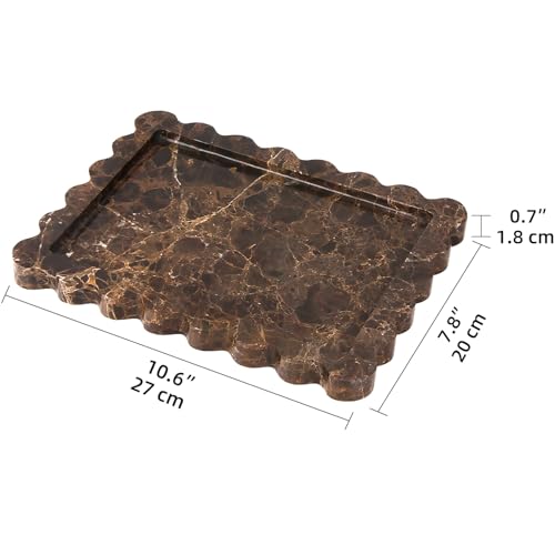 Scalloped Marble Decorative Tray,Luxury Natural Stone Bathroom Vanity Tray, Dresser Top Perfume Coffee Home Kitchen Toilet Sink Tray, Key Trinket Ring (Light Emperador, 10.8 * 8) - color: Light Emperador, size: 10.8" x 8" x 1.2"