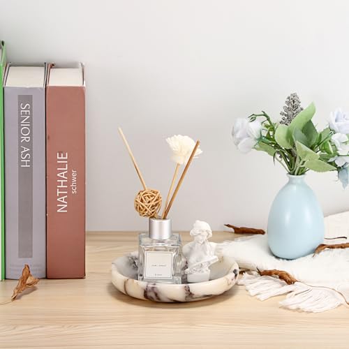 Hipiwe Decorative Key Holder for Entryway Table Round Key Bowl Marble Nightstand Organizer for Candle Jewelry Tray for Earrings Necklaces - color: Calacatta Viola, size: 5.5"