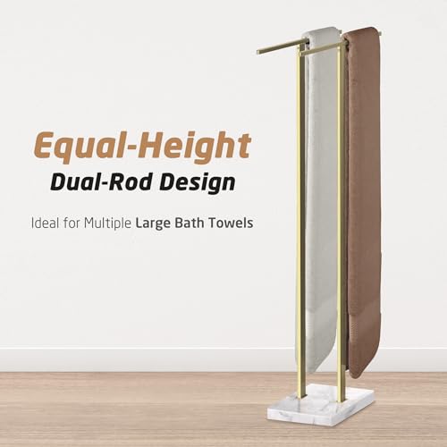 KES Standing Towel Rack with Marble Base, 37" H (Equal Height) Gold Towel Rack for Bathroom Floor, Towel Rack Stand Fits Large Bath Towel, 18/8 Stainless Steel, BTH229-BZ - color: Gold, size: 37" H (Equal-height)