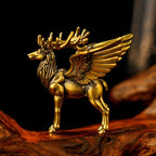CHOVY Winged Brass Elk Statue - 100% Solid Handcrafted Lost-Wax Cast Sculpture, Nordic Mythical Creature Art, Steampunk Winged Beast Decor, Premium Home Collectible, Unique Gift for Mythology Lovers - style: Flying Deer