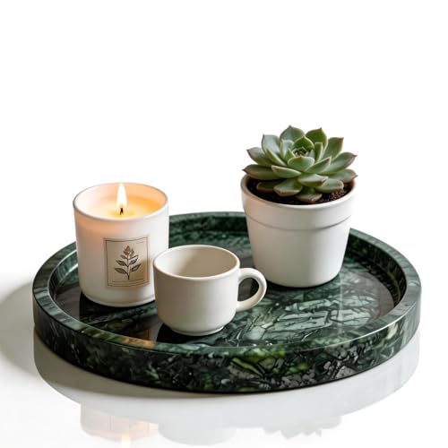 Natural Marble Tray, 9.45" x 0.99" Round Marble Vanity Tray, Marble Ring Dish for Bathroom, Jewelry Tray, Coffee Table,Sink Storage Holder Organizer, Bedside Table,Home Decor,Green (NS055) - color: Green