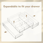 Briwooody 2 Pcs Acrylic Desk Drawer Organizer Maximum 12 x 18 x 2.1 Inch Expandable Drawer Organizer Trays with 8 Adjustable Compartments Desk Accessories for Makeup Silverware Office Bathroom - size: 12 x 18 x 2.1 Inch