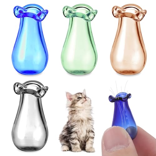 Ymapinc 1.1inch Tiny Cat Whisker Vase Holder, Glass Vase Miniature Decor Dollhouse Garden DIY Succulents, Cute Clear Decoration Jar, Transparent Green Blue Gray Tea - color: Green+blue+gray+brown