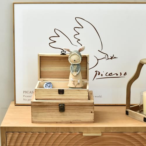 DECOR4SEASON Decorative Storage Boxes with Hinged Lid, 2 Pcs Memory Box for Keepsakes, Wooden Treasure Chest Box, Large Vintage Craft Box Trunk Basket for Men, Kids, Jewelry, (Linen Lid, White) - color: Natural Brown, size: S&M