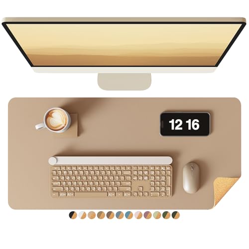 YSAGi Double-Sided Desk Pad, Leather Desk Mat, Eco Cork Desk Pad Protector, Large Mouse Pad for Desk, Waterproof Desk Blotter Pad, Writing Pad for Office/Home(23.6"x13.7",Apricot) - color: Apricot+cork, size: 23.6"x13.7"