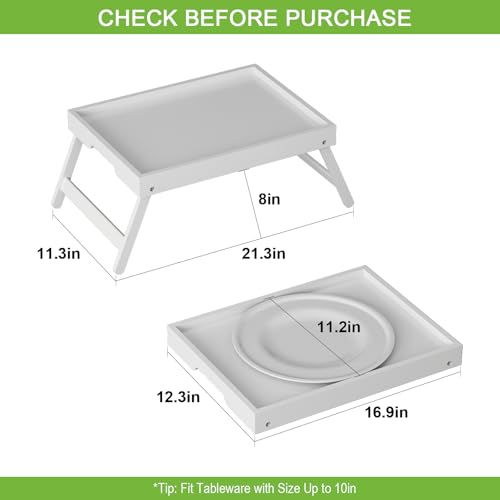 Youpehom Bed Tray Table with Folding Legs,Bamboo Breakfast in Bed for TV Table,Tray,Eating,Snack Tray,Laptop Computer (White, Large) - color: White, size: Large