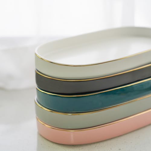 10x5 Bathroom Vanity Tray, Oval Ceramic Decorative Perfume Candle Tray for Bathroom/Kitchen Counter, Green - color: Green