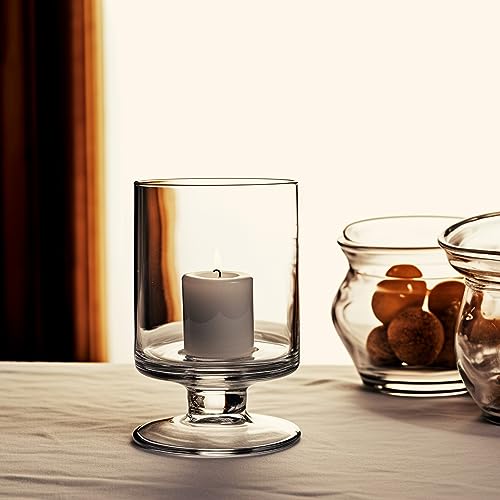 CYS EXCEL Glass Hurricane Pillar Candle Holders (H:8" W:4.75", 2 PCS) | Multiple Size Choices Short Stem Candle Jars | Stemmed Glass Cylinder Candle Vase - size: H-8" W-4.75"