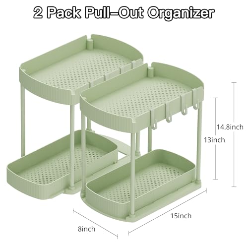 Ukeetap 2 Pack Multi-Purpose Pull-Out Storage Organizers, Under Sink Organizers and Storage for Bathroom & Kitchen, Under Cabinet Organizers and storage, 14.8 Inch, Green - color: Green, size: 14.8 Inch