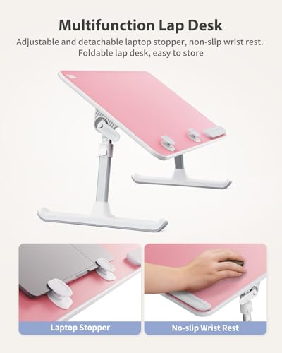 SAIJI Height & Angle Adjustable Laptop Stand for Bed, Lap Desk Bed Tray Table, Light Weight Foldable Portable Laptop Table for Couch Sofa Chair Floor Desk for Adults, Kids (Pink) - color: Pink, size: 20.5 x 11.8 In