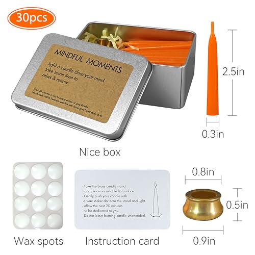 Mini Taper Candle Meditation Candles,Orange 20 Minute Prayer Candlestick Dripless Beeswax Candles with Brass Candle Holder for Yoga & Spiritual Rituals,30-ORA - color: MCBEE30PC-ORANGE