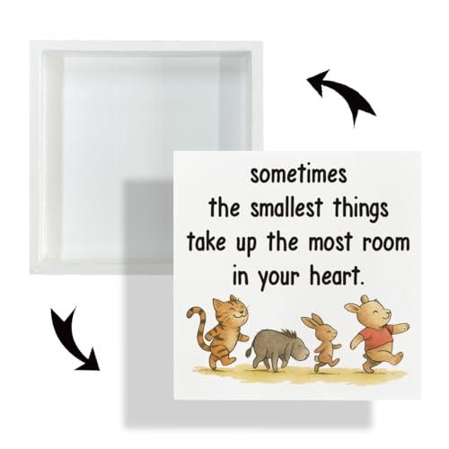 Smallest Things Take Up The Most Room Tabletop Decor 5x5in White Wooden Box Sign, Whimsical Quote Decor for Bedroom Living Room, Freestanding Wood Plaque for Shelf, Minimalist Home Accent