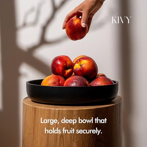 KIVY Concrete Fruit Bowl for Kitchen Counter - Large Decorative Bowl for Home Decor - Modern Key Bowl for Entryway Table - Concrete Bowl - Decorative Bowls for Home Decor - Black Fruit Bowl Decor - color: Black, style: Flat