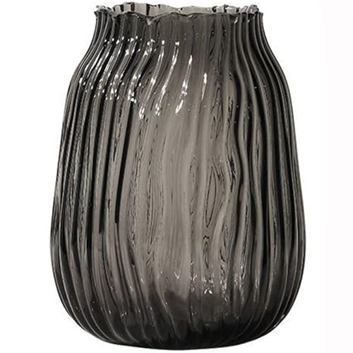 Black Grey Glass Vase for Flowers,Dark Grey Bud Tall Glass Vases,H-8.0" Simple Striped Design for Home Floor Decor,Farmhouse Decor, Centerpiece Coffee Table Decorations - color: Smoke Grey, size: H-8.0IN