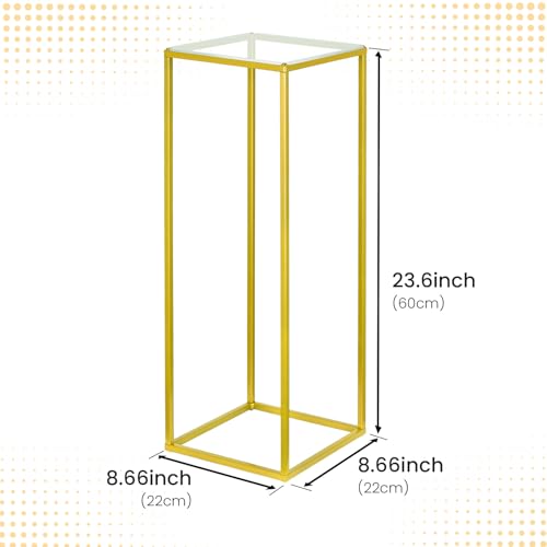 YALLOVE 2 Pack 23.75 Inch Gold Wedding Flower Stand Metal Vase Column Stand Geometric Centerpiece Vase for Home Party Wedding Decorations, Rectangular Flower Display Rack - size: 23.75 Inch