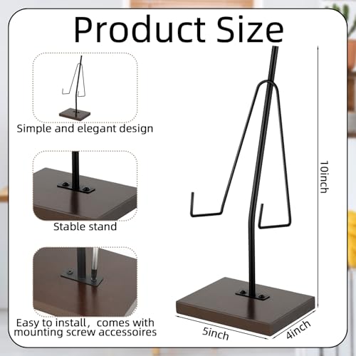 RattanView Picture Stands for Display Metal Frame Wooden Base Plate Holder for Display Wooden Base Black Picture Frame Easel Stand for Home Office Tabletop Book Platter Photo Plaque Holder