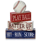Yuntau 4 Pcs Baseball Decorations Sports Wooden Sign Baseball Centerpieces for Tables Tiered Tray Decor Decorative Mini Faux Book Stack Block for Bedroom Boys Room Party Coffee Mantel Shelf - style: Baseball