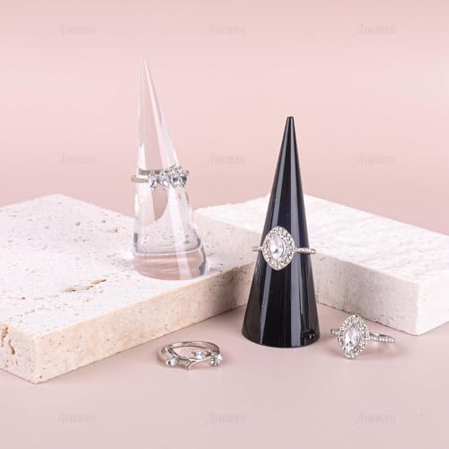AUEAR, 6 Pack Cone Shape Acrylic for Jewelry Showcase Display Stand (Clear & Black White) - color: Clear & Black & White, size: 6 Pack