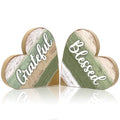 Jetec 2 Pcs Rustic Wooden Heart Table Decor, Daisy Farmhouse Home Decor, Bless This Home & Be Kind Sign for Living Room, Dining Room, Shelf & Mantel, Ideal Housewarming & Birthday Gift(Blessed Style) - style: Blessed Style