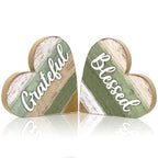 Jetec 2 Pcs Rustic Wooden Heart Table Decor, Daisy Farmhouse Home Decor, Bless This Home & Be Kind Sign for Living Room, Dining Room, Shelf & Mantel, Ideal Housewarming & Birthday Gift(Blessed Style) - style: Blessed Style