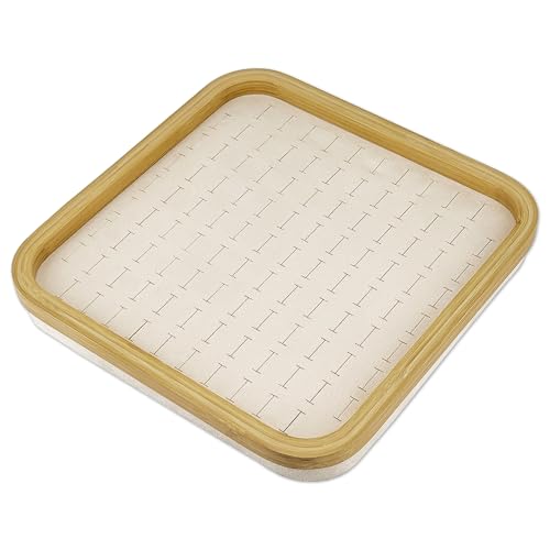 TheDisplayGuys - Bamboo Jewelry Organizer Display Tray - Faux Suede Insert - 104 Ring Holder Slots - Beige - color: Beige Suede, size: Ring Slots - 104, style: Bamboo