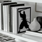 Peacoblue Metal Bookends for Shelves, Modern Decorative Heavy Duty Study Book Ends Stoppers for Office, Desk, Shelf, Room 5.3"x4.3"x7.9" Cast Iron Simple Tall Bookends 1 Pair (Japanese Samurai) - style: Japanese Samurai