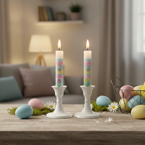 Rely+ White Candle Holders Set of 2 – Modern Metal Taper Candlestick Holders for Table Centerpiece, Dinner Décor, Easter, Wedding & Party Decorations - color: White