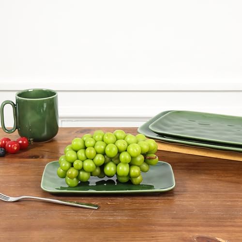 vicrays Ceramic Rectangle Serving Platters - 14" 12" 10" Porcelain Serving Trays Plates for Party BBQ Appetizers Sushi Dessert - Microwave Oven and Dishwasher Safe - Set of 3 Green - color: Green