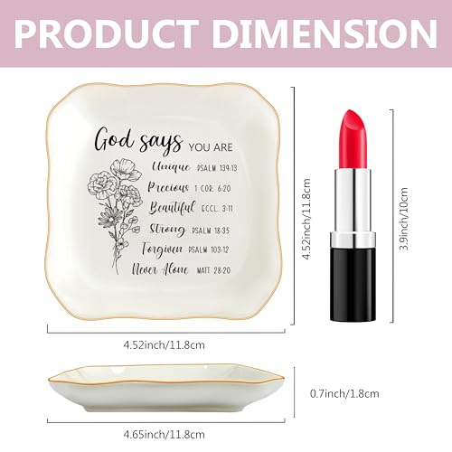 Christian Gifts for Women, Bible Verse Ceramic Jewelry Dish Trinket Ring Tray, Inspirational Floral Gift for Mom Sister Friend Birthday Christmas-God Says You are (White-God Says2) - color: White-God Says2