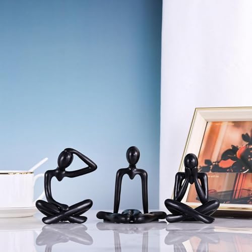 Abstract Thinker Statue, White Minimalist Abstract Sculpture Statue, Modern Art Decoration for Home Office Desk Decoration (Black Style C)