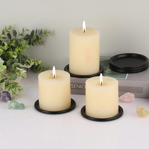 OwnMy 6PCS Iron Candle Holders for Pillar Candles, 3 Inch Metal Pillar Candle Plates and Trays, Small Round Tealight Holders Elegant Candle Stands Bases for Wedding Dining Table Centerpieces, Black - color: Black-6pcs